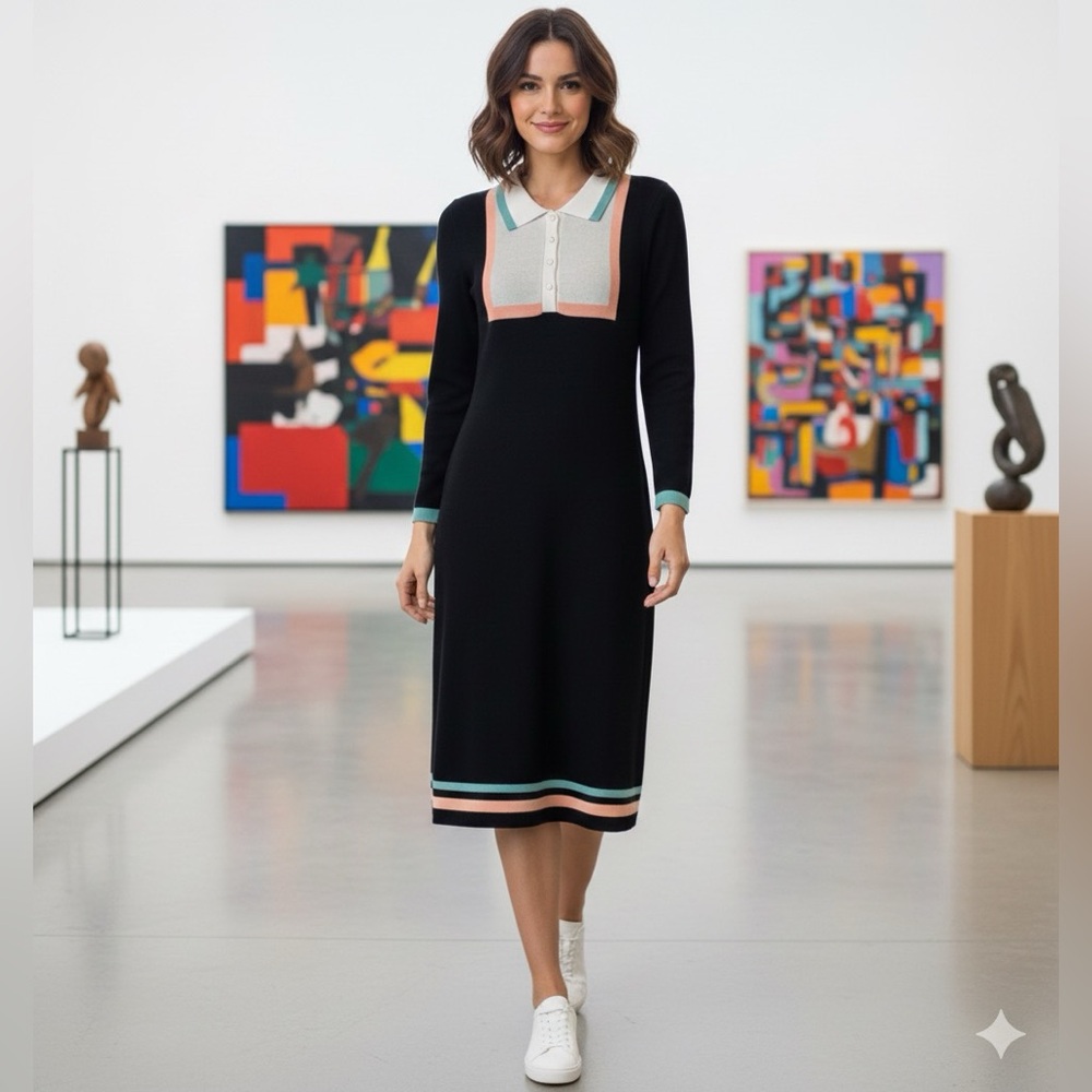 Miss Patina Cottagecore Colorblock Bib Sweater Dress One Size